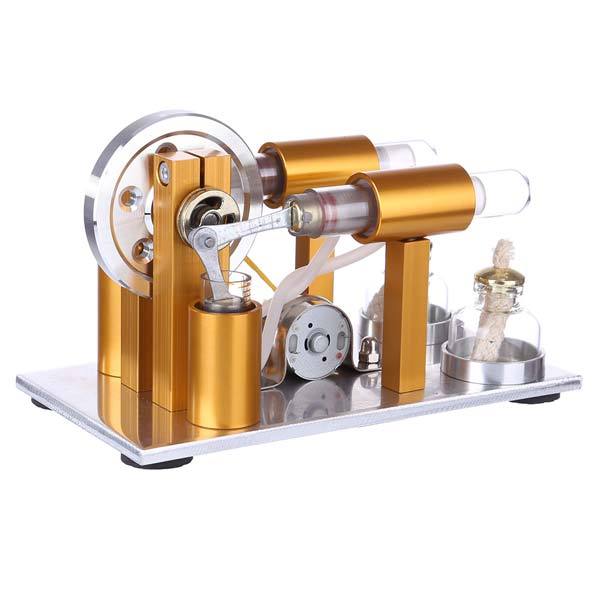 2 Cylinder Stirling Engine Model Physics Experiment Generator with Bulb - enginediy