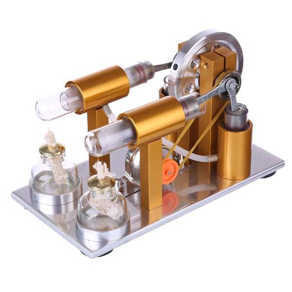 2 Cylinder Stirling Engine Model Physics Experiment Generator with Bulb - enginediy