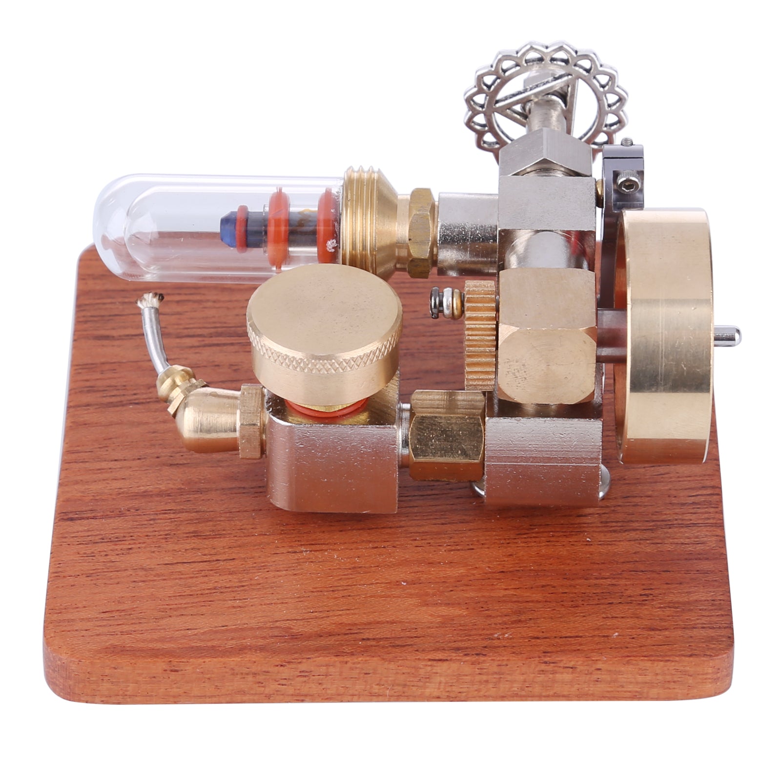 Mini Speed Adjustable Integrated Hot Air Stirling Engine Model with Wooden Base Science Experiment Educational Toy