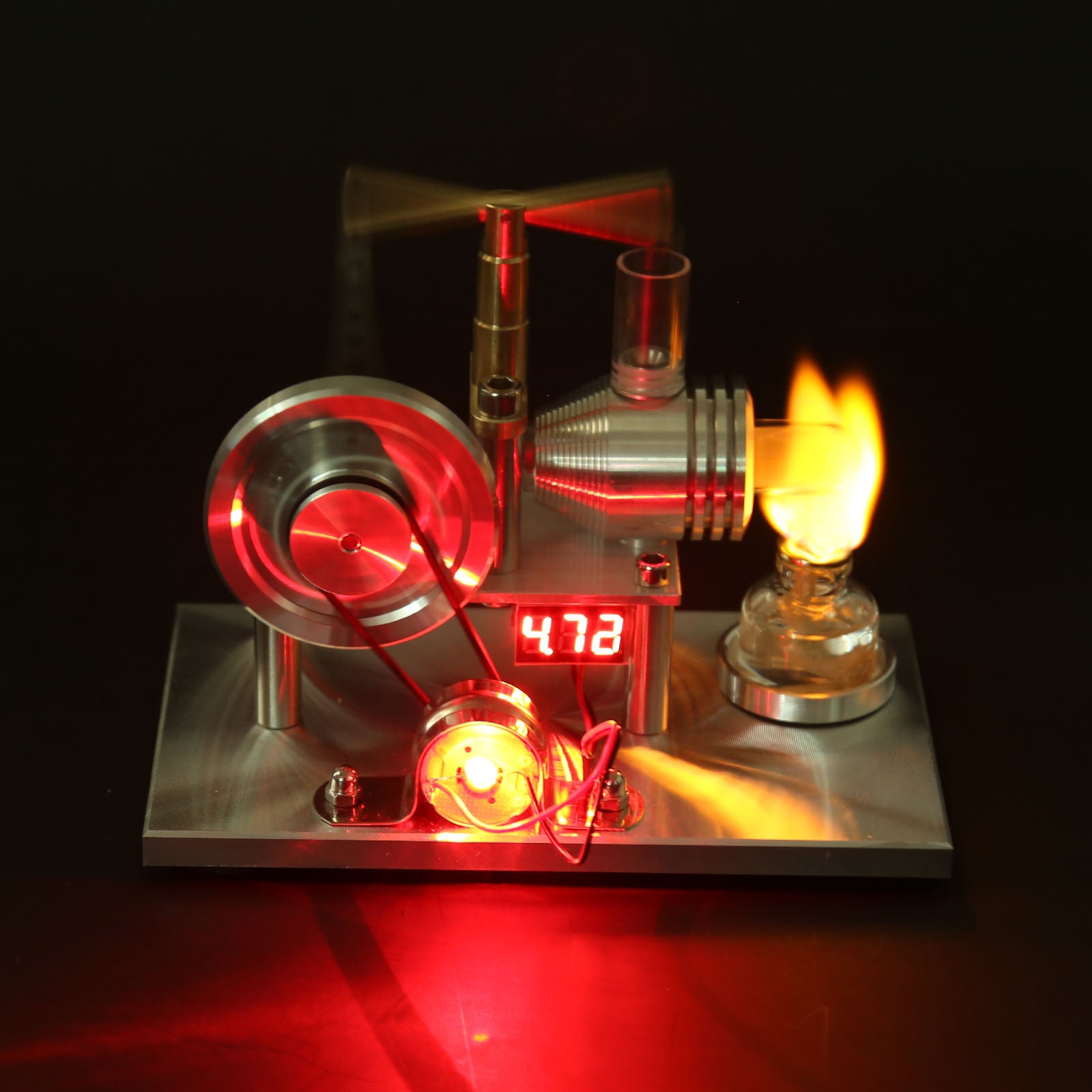 ENJOMOR Balance Type Hot Air Stirling Engine Generator Model with Voltage Digital Display Meter and LED Bulb - STEM Toy