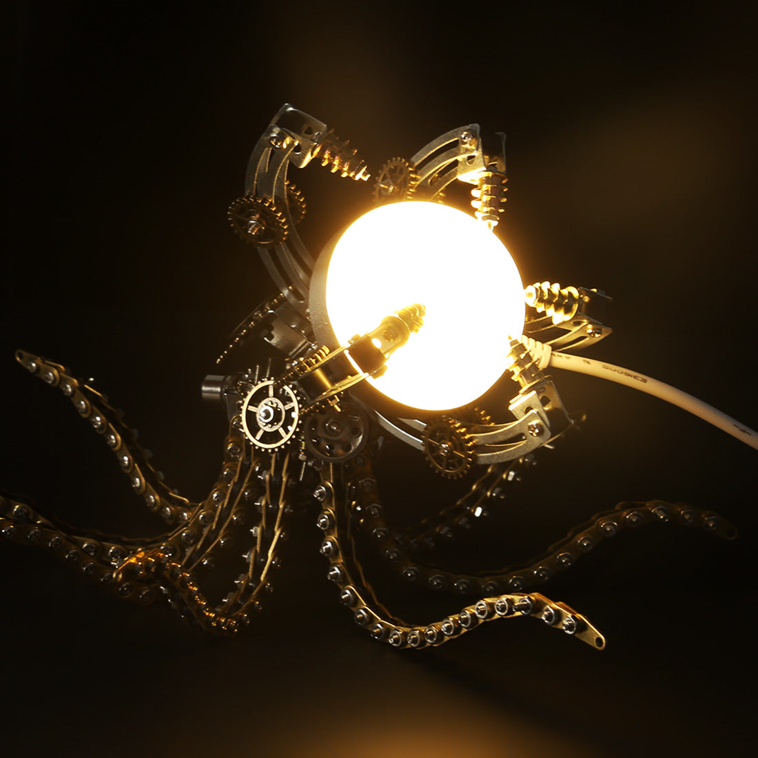 3D Metal Steampunk Galaxy Craft Puzzle Mechanical Octopus with Desk Lamp Model DIY Assembly for Home Decor Creative Gift-1060PCS