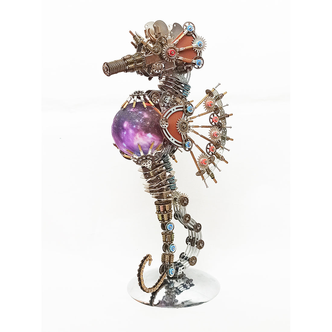 3D Metal Steampunk Craft Puzzle Mechanical Underwater Seahorse with Lamp Model DIY Assembly for Home Decor Creative Gift-2100PCS