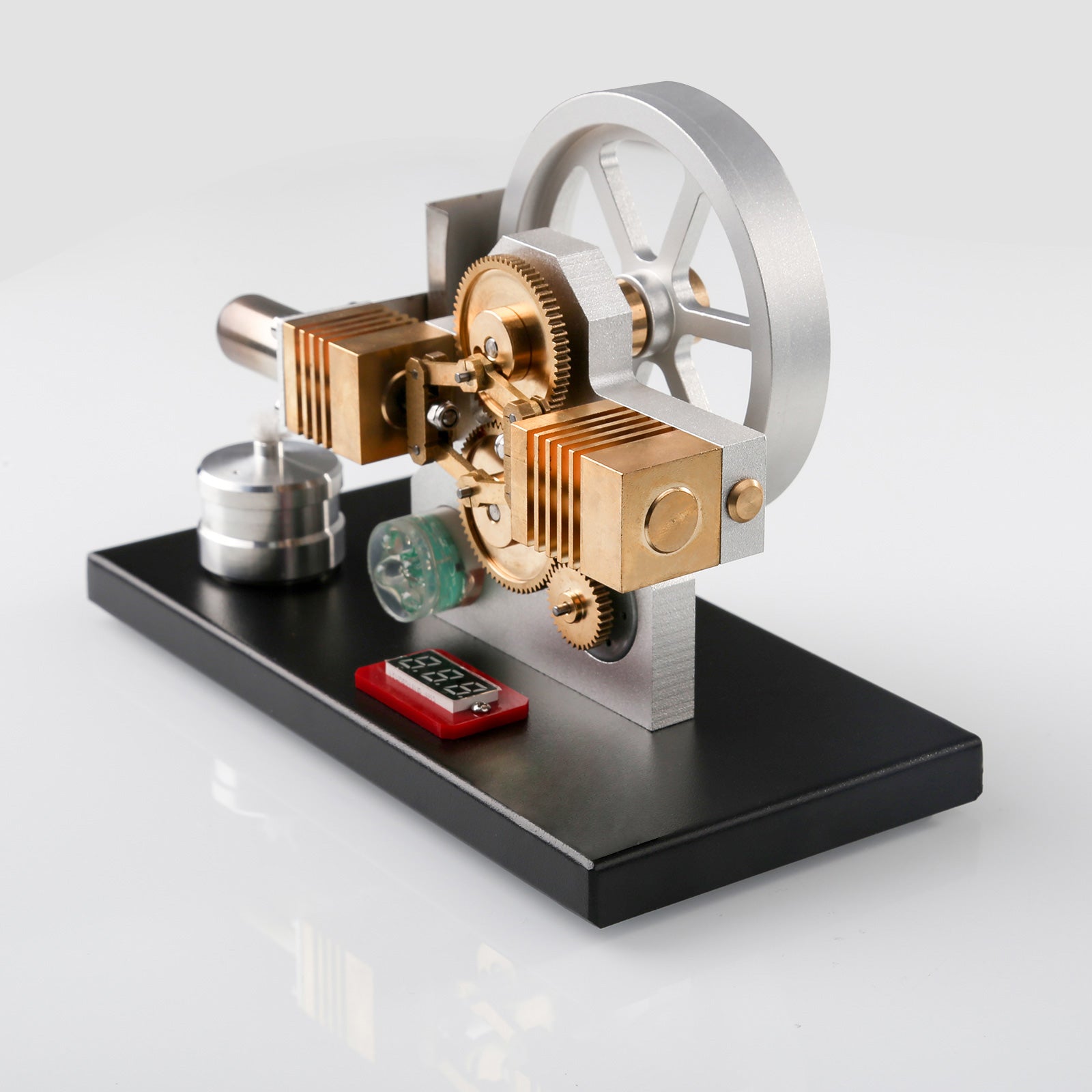 ENJOMOR Hot Air Stirling Engine Generator Model with LED Light and Voltmeter - Horizontally Opposed Diamond Structure Gear Drive