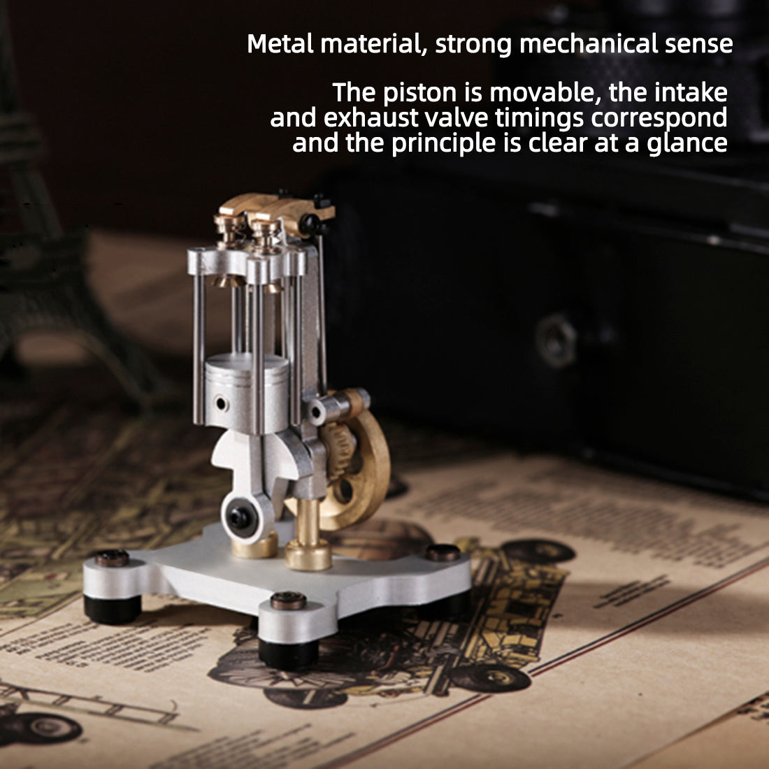 Mini Metal Mechanical 4-stroke Internal Combustion Engine Model Toy for Educational Experimental Science Demonstration