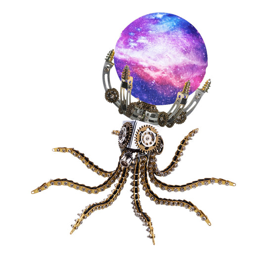 3D Metal Steampunk Galaxy Craft Puzzle Mechanical Octopus with 16 Colors Tap and Remote Control Lamp Model DIY Assembly for Home Decor Creative Gift-1060PCS