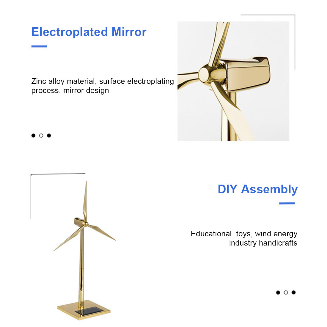 3D Metal Windmill Assembly Model Solar Powered Wind Turbine Model Golden