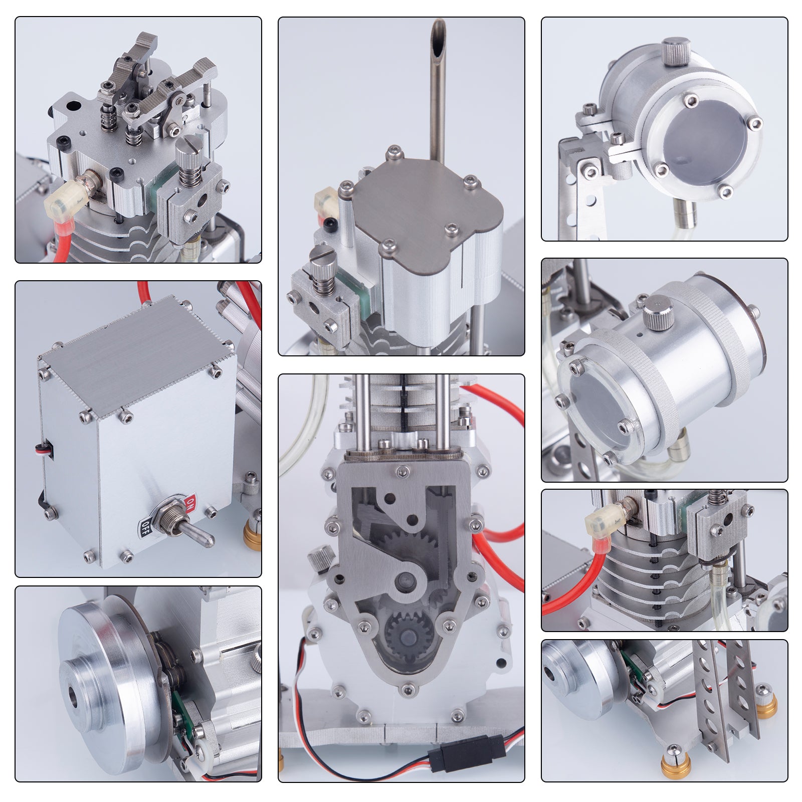 15cc Vertical OHV Single-cylinder Four-stroke Internal Combustion Engine Model - Physics Mechanical Crafts Experiment Educational Toys (with Base, Power Distribution Cabinet and Tank)