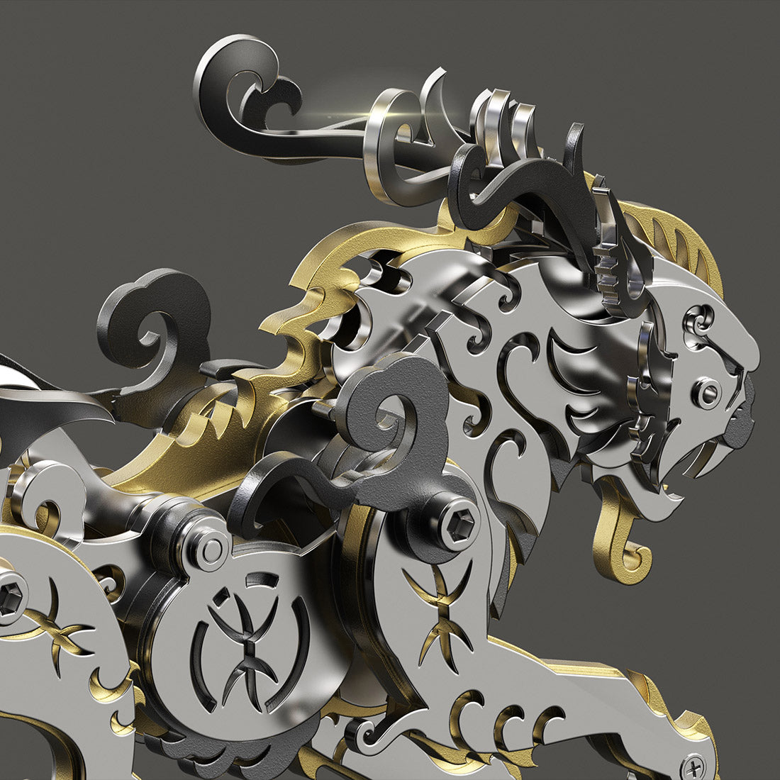 3D Puzzle DIY Model Kit Jigsaw Metal Tiger Model Ancient Chinese Beasts Mechanical Assembly Crafts-Black Golden