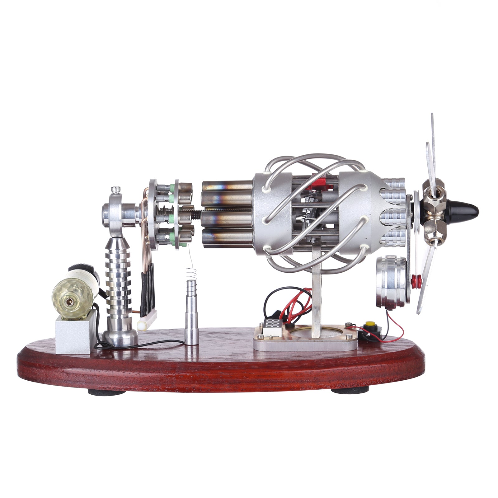 16 Cylinder Swash Plate Stirling Engine Generator Model with LED and Voltage Digital Display Meter