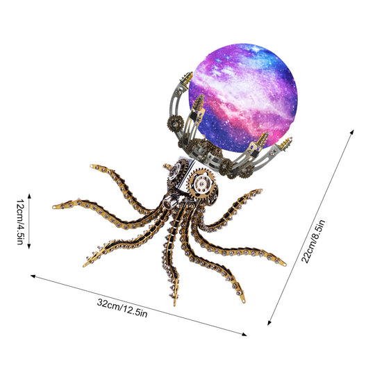 3D Metal Steampunk Galaxy Craft Puzzle Mechanical Octopus with 16 Colors Tap and Remote Control Lamp Model DIY Assembly for Home Decor Creative Gift-1060PCS