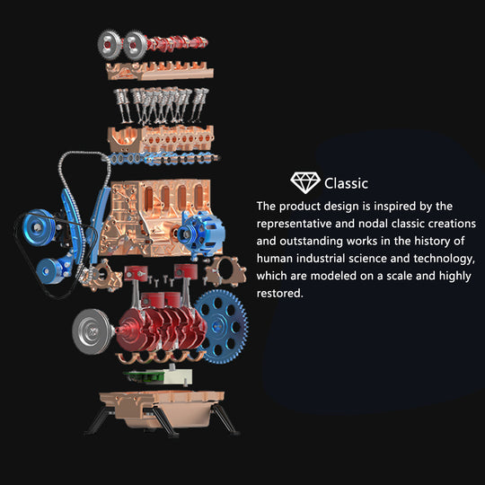 TECHING L4 Engine Model Kit that Works - Build Your Own Engine - Full Metal 4 Cylinder Car Engine Kit Car Engine Model