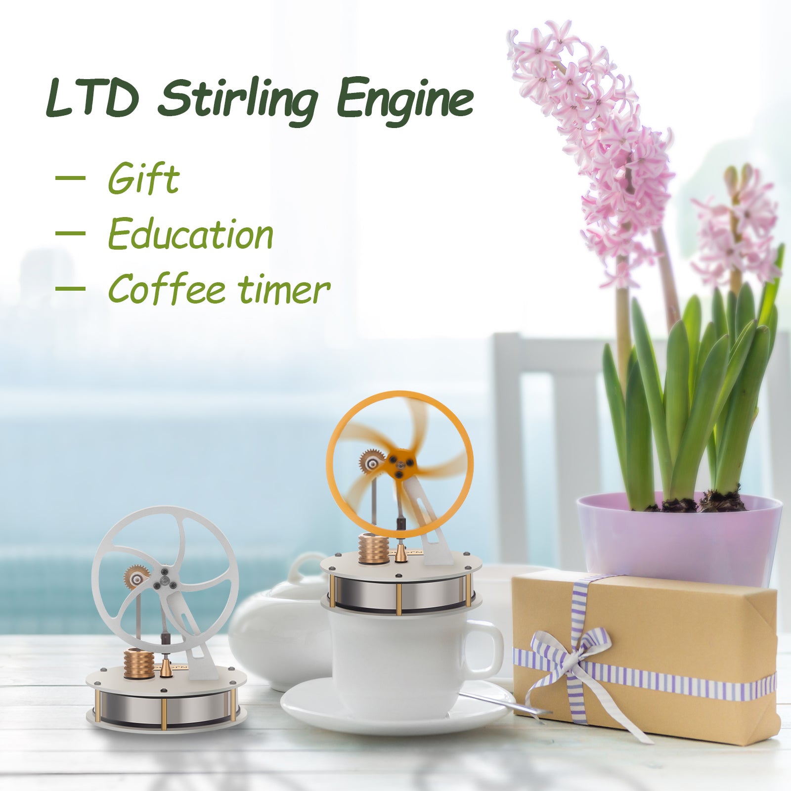 ENJOMOR  Stirling Engine Metal Low Temperature Difference LTD Coffee Engine Gear Transmission Heat Engine Model