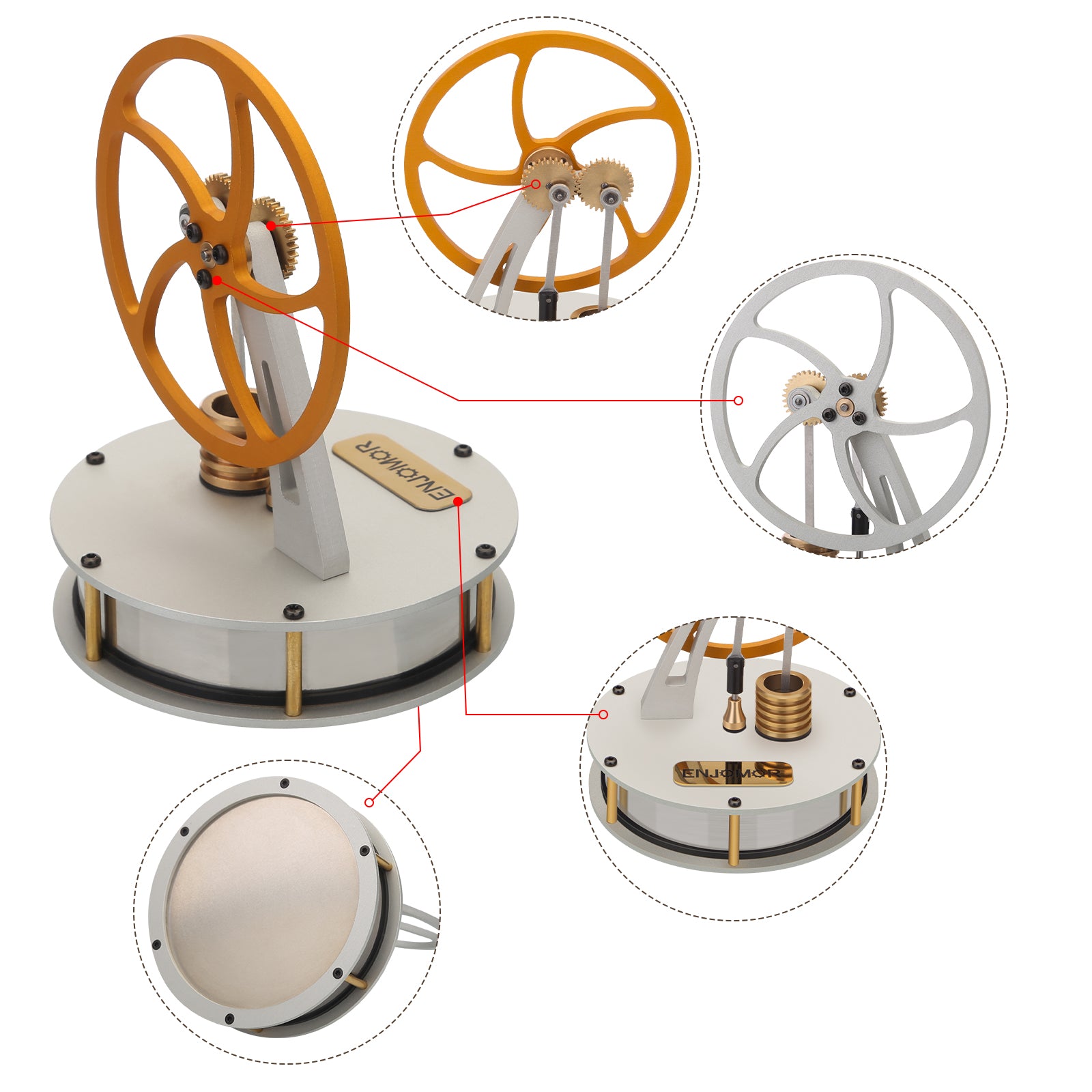 ENJOMOR  Stirling Engine Metal Low Temperature Difference LTD Coffee Engine Gear Transmission Heat Engine Model