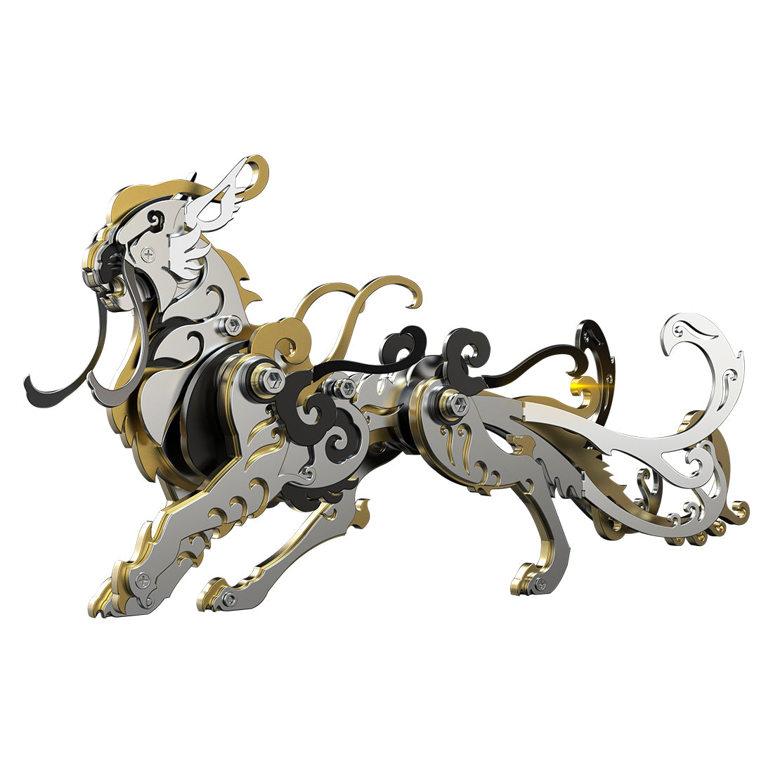 3D Puzzle DIY Model Kit Jigsaw Metal Tiger Model Ancient Chinese Beasts Mechanical Assembly Crafts-Black Golden