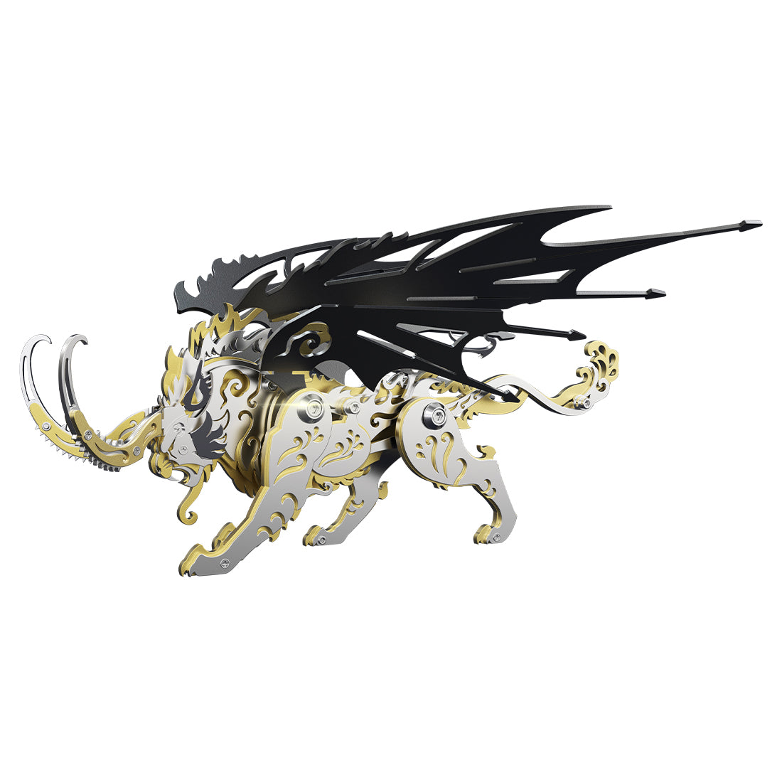 3D Puzzle DIY Model Kit Jigsaw Metal Tiger Model Ancient Chinese Beasts Mechanical Assembly Crafts-Black Golden