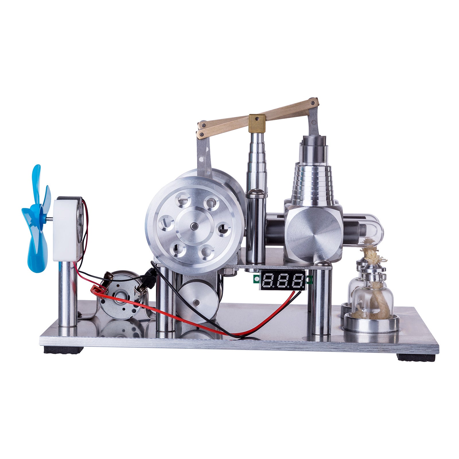 ENJOMOR Balance Type 2 Cylinder Hot Air Stirling Engine Generator with Bulb, Voltage Meter, Fan - STEM Toy