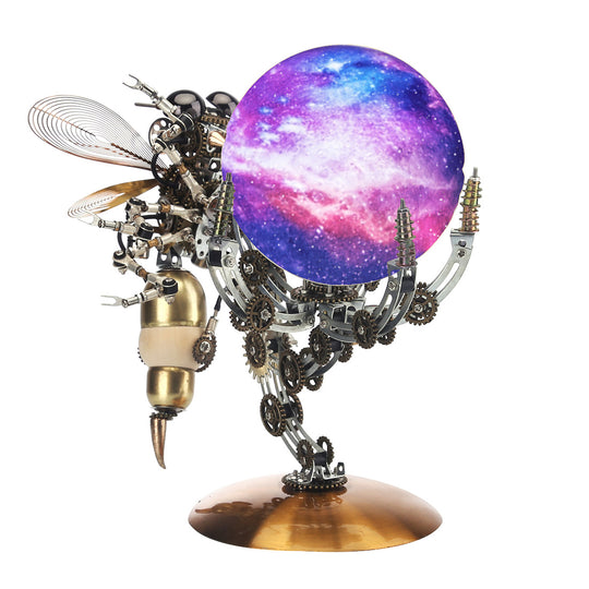 3D Metal Steampunk Galaxy Craft Puzzle Mechanical Wasp with 16 Colors Tap and Remote Control Lamp Model DIY Assembly for Home Decor Creative Gift-627PCS