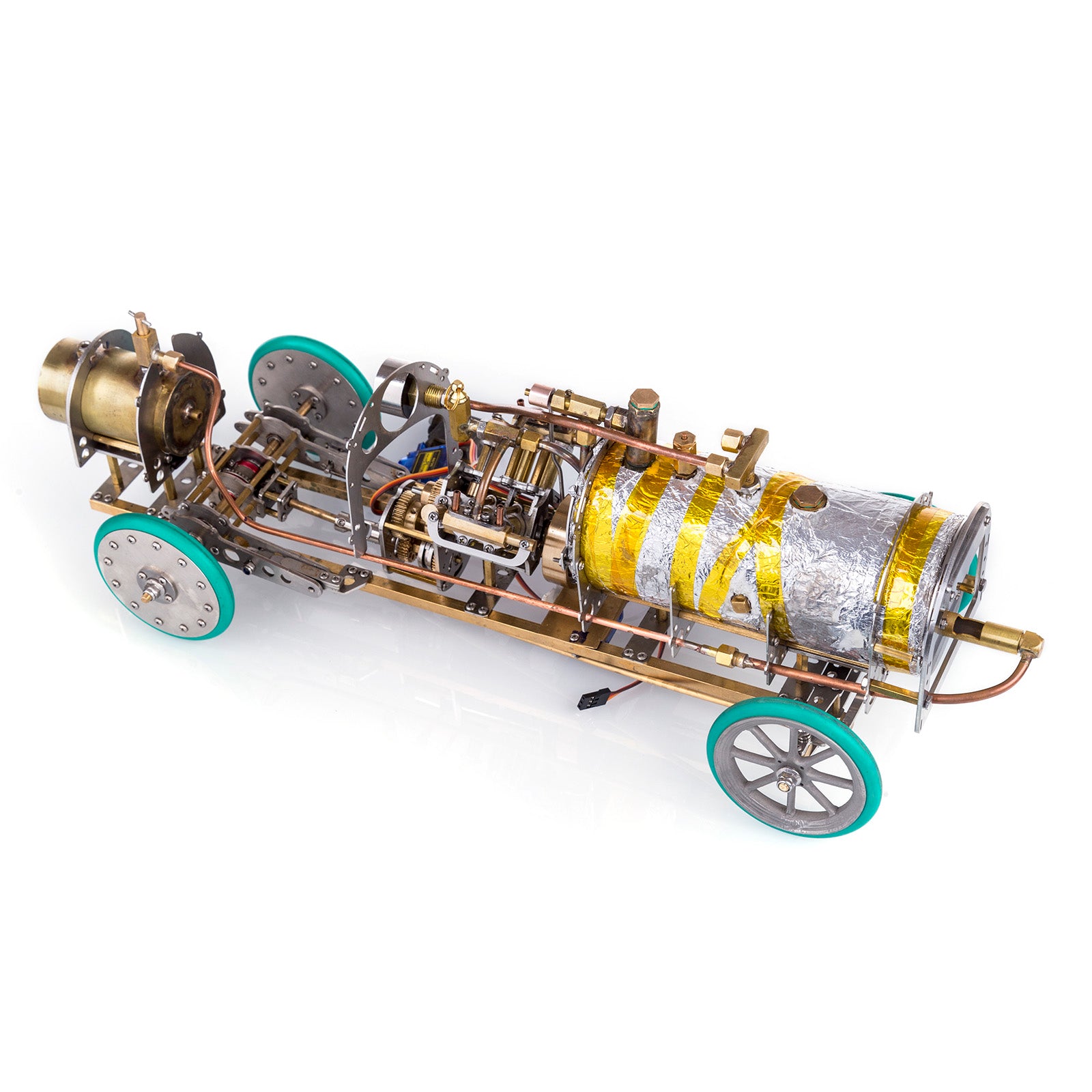 RC Rear-drive Steam Car Retro Vehicle Model with V4 Steam Engine, Gearbox and Boiler - 1/10 Scale