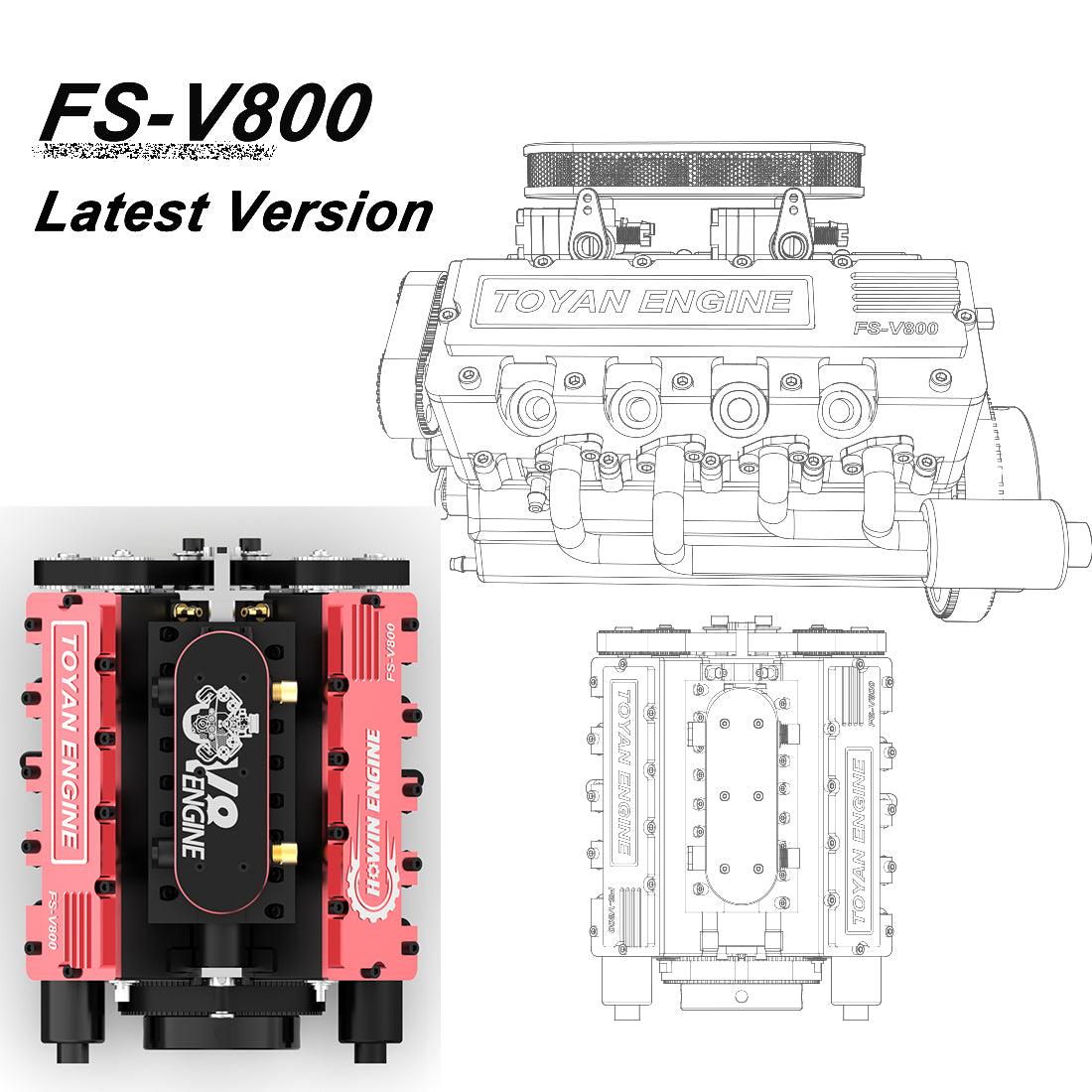 TOYAN V8 Engine FS-V800 28cc Engine Model Kit with Supercharger Accessories That Works