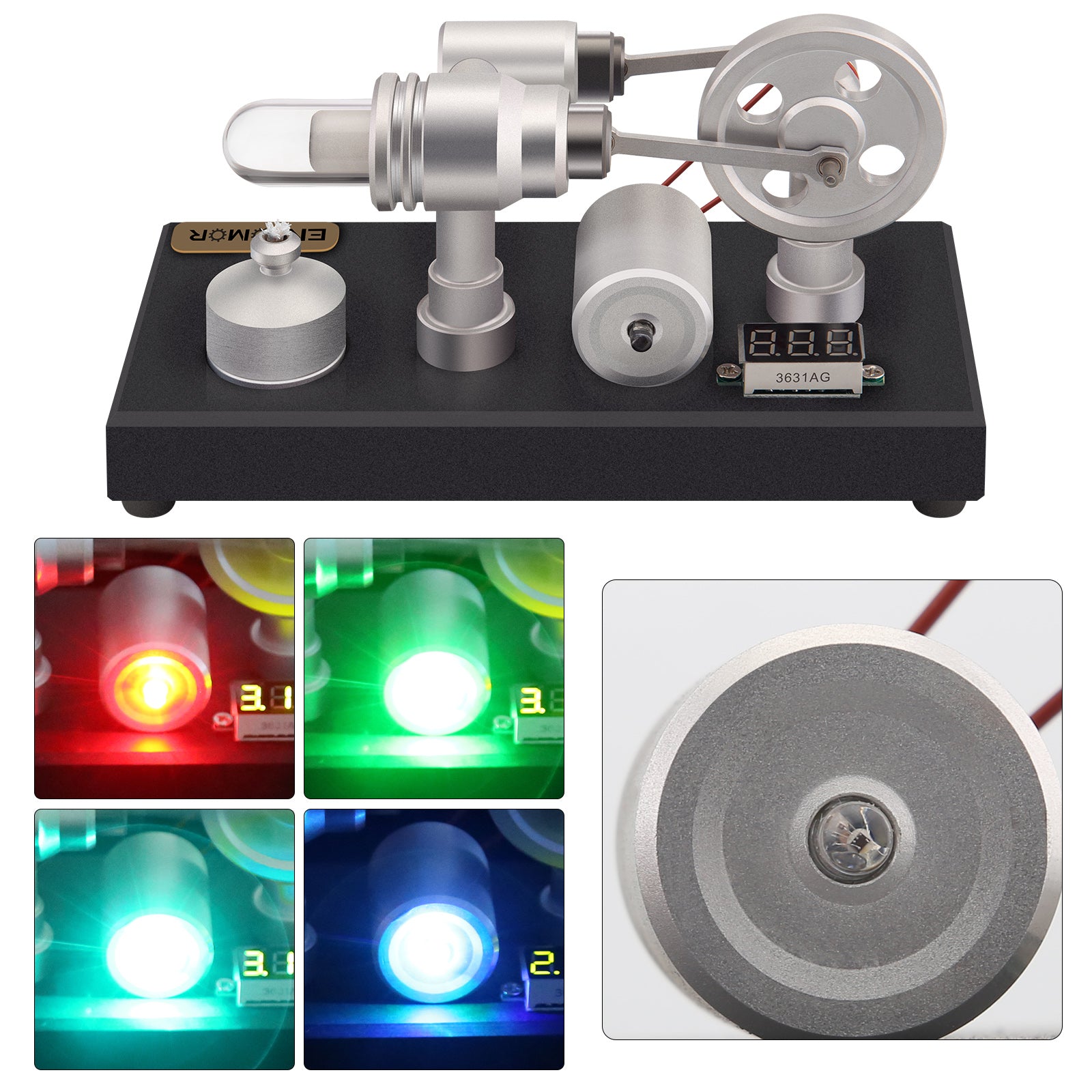 ENJOMOR γ-Type Hot-air Stirling Engine External Combustion Model LED Lights Voltage Digital Model Toy