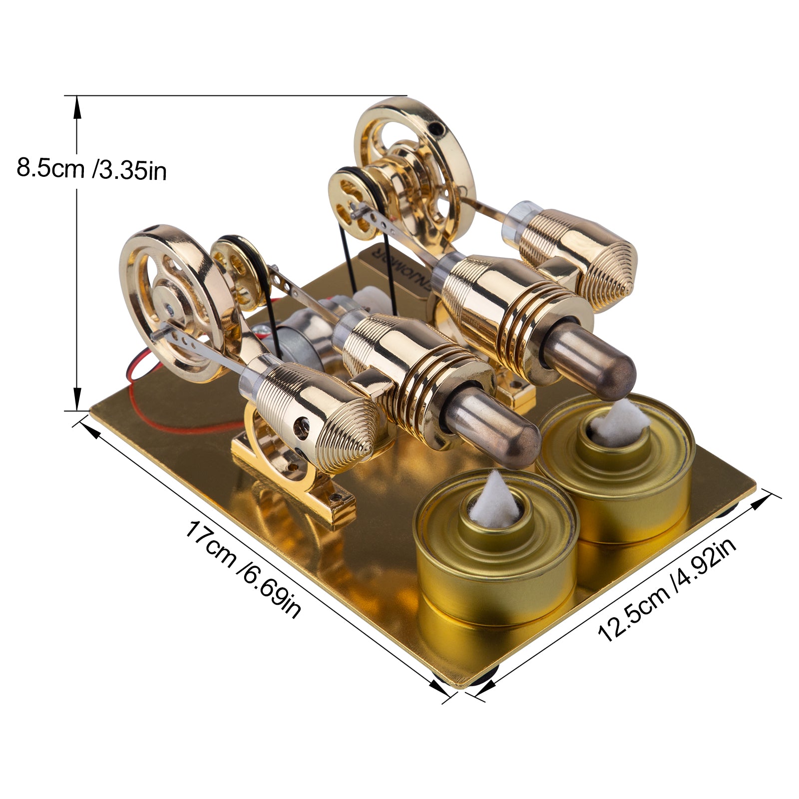 ENJOMOR Paratactic 4 Cylinder Hot Air Stirling Engine Model Mini Electric Generator with Light Bulb and Voltmeter - STEM Toy