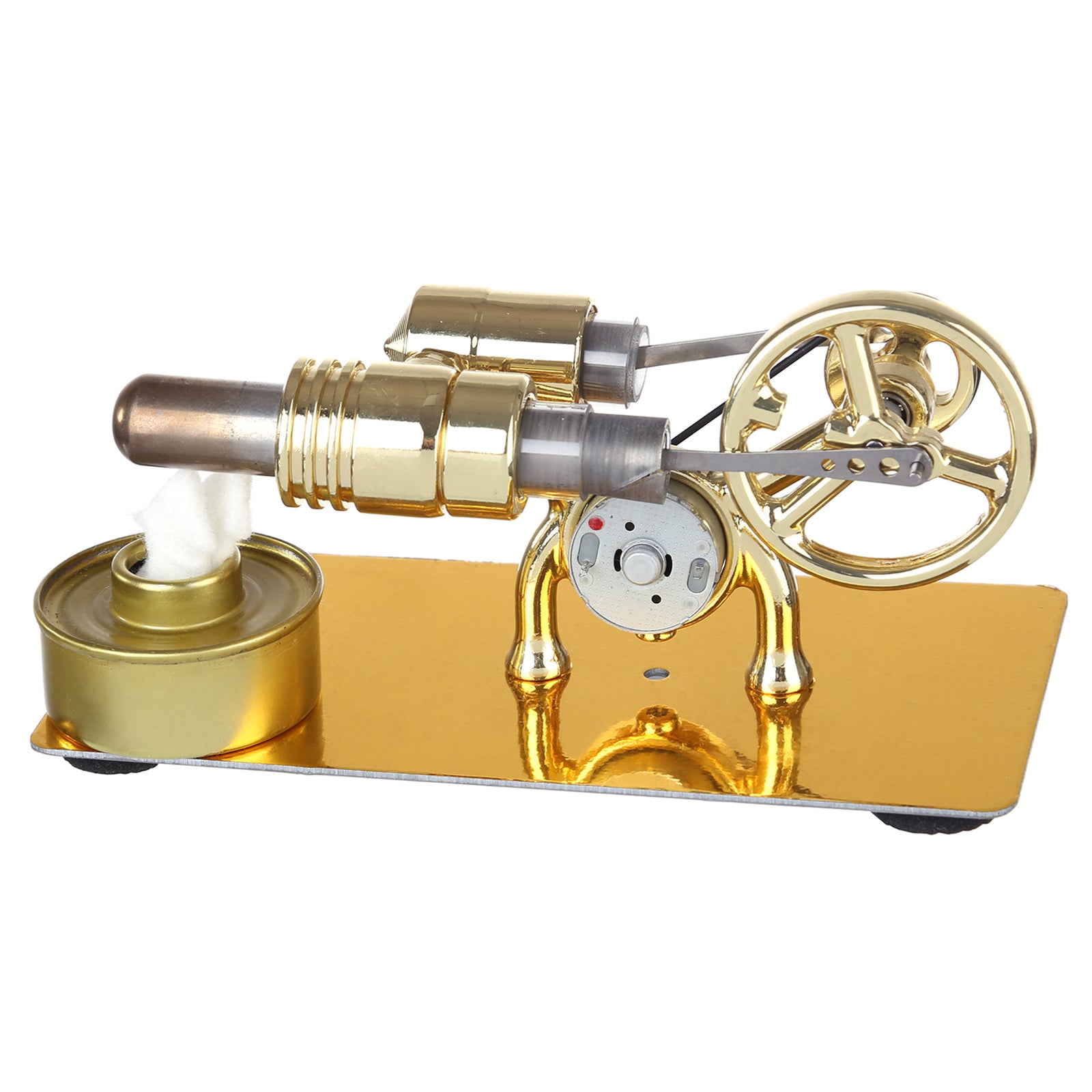 Hot Air Stirling Engine External Combustion Engine Model with LED Bulb - Golden