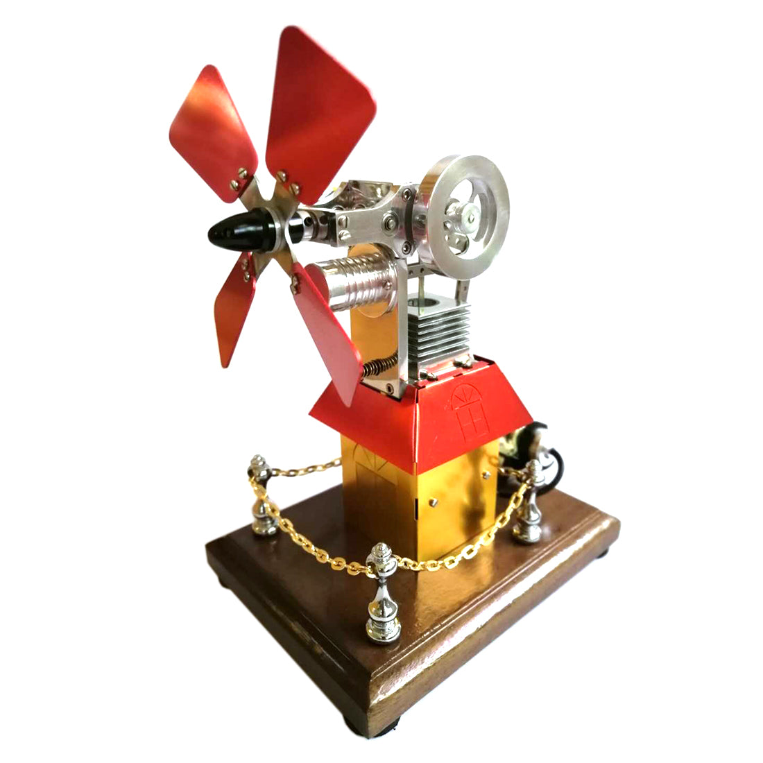 Stirling Engine Model Butane Powered with Windmill Cabin Shape - enginediy