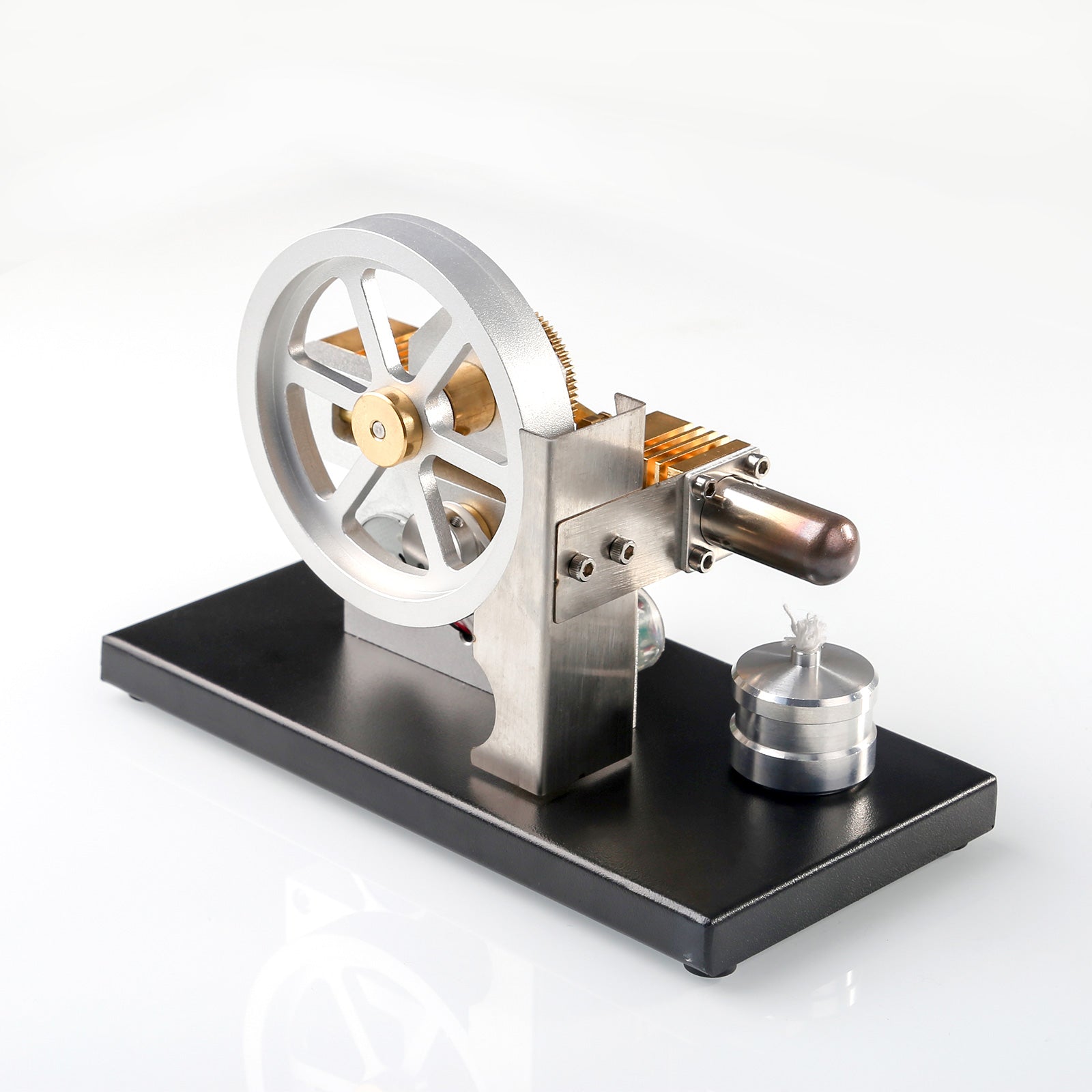 ENJOMOR Hot Air Stirling Engine Generator Model with LED Light and Voltmeter - Horizontally Opposed Diamond Structure Gear Drive