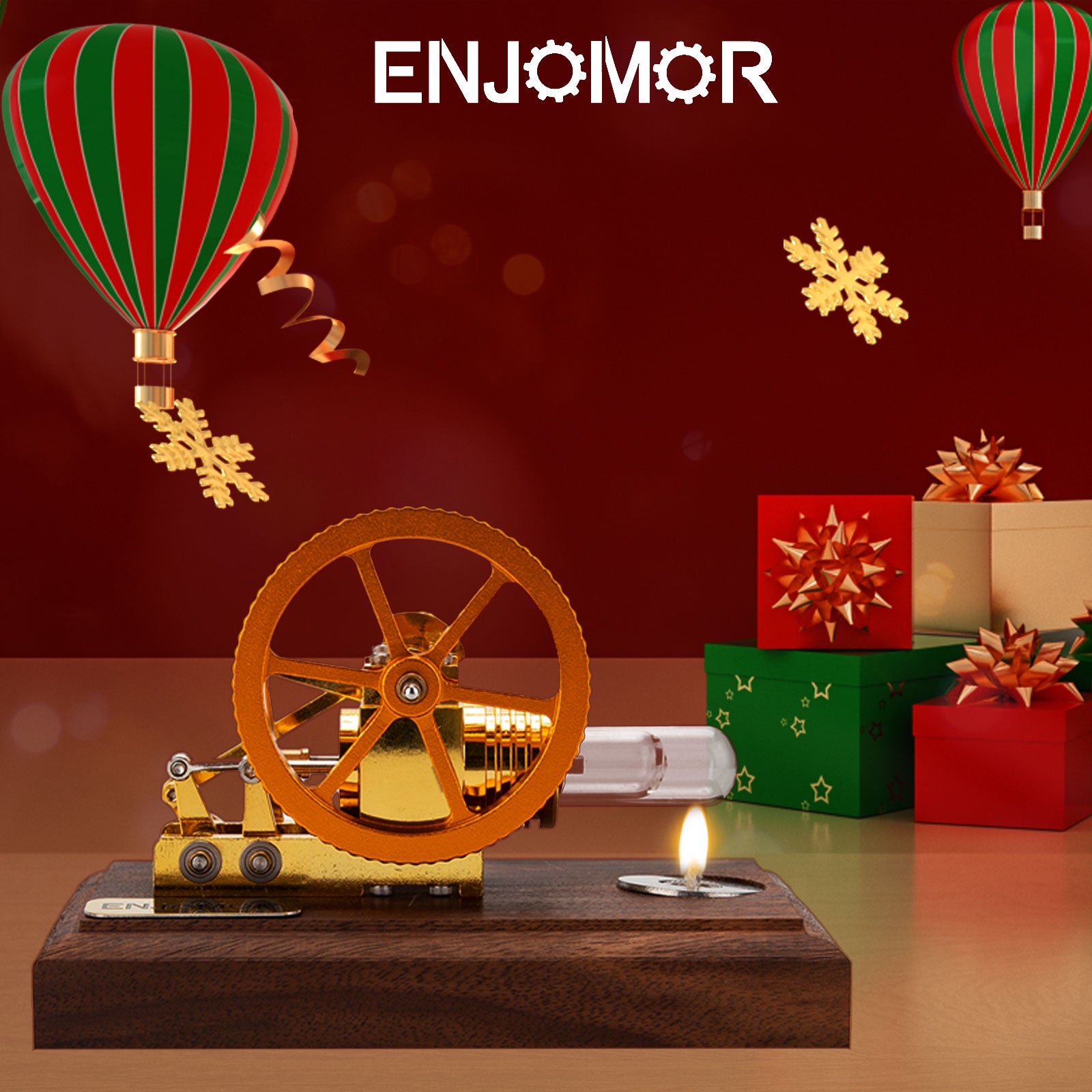 ENJOMOR Mini Beta Hot Air Stirling Engine Model External Combustion Engine Model Educational Toy