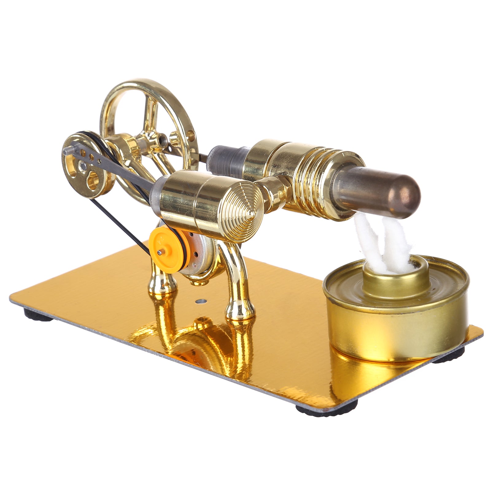 Hot Air Stirling Engine External Combustion Engine Model with LED Bulb - Golden