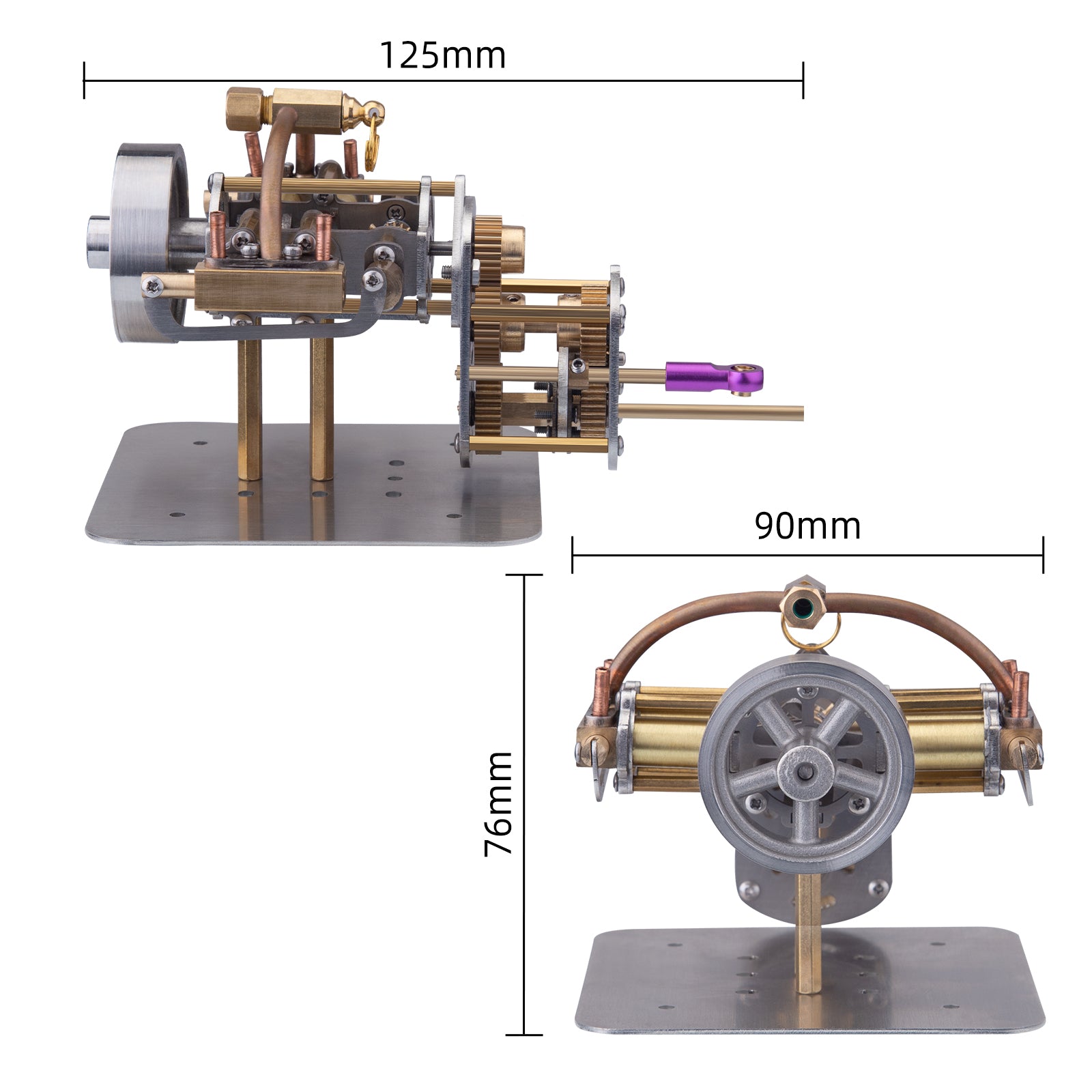 Mini Horizontally Opposed 4-Cylinder Steam Engine Model With Gearbox For Small Steam Model Ship