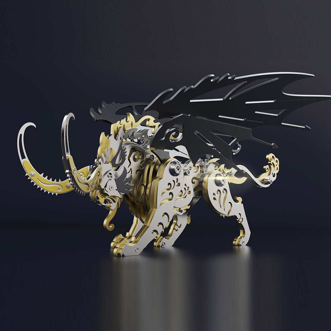 3D Puzzle DIY Model Kit Jigsaw Metal Tiger Model Ancient Chinese Beasts Mechanical Assembly Crafts-Black Golden