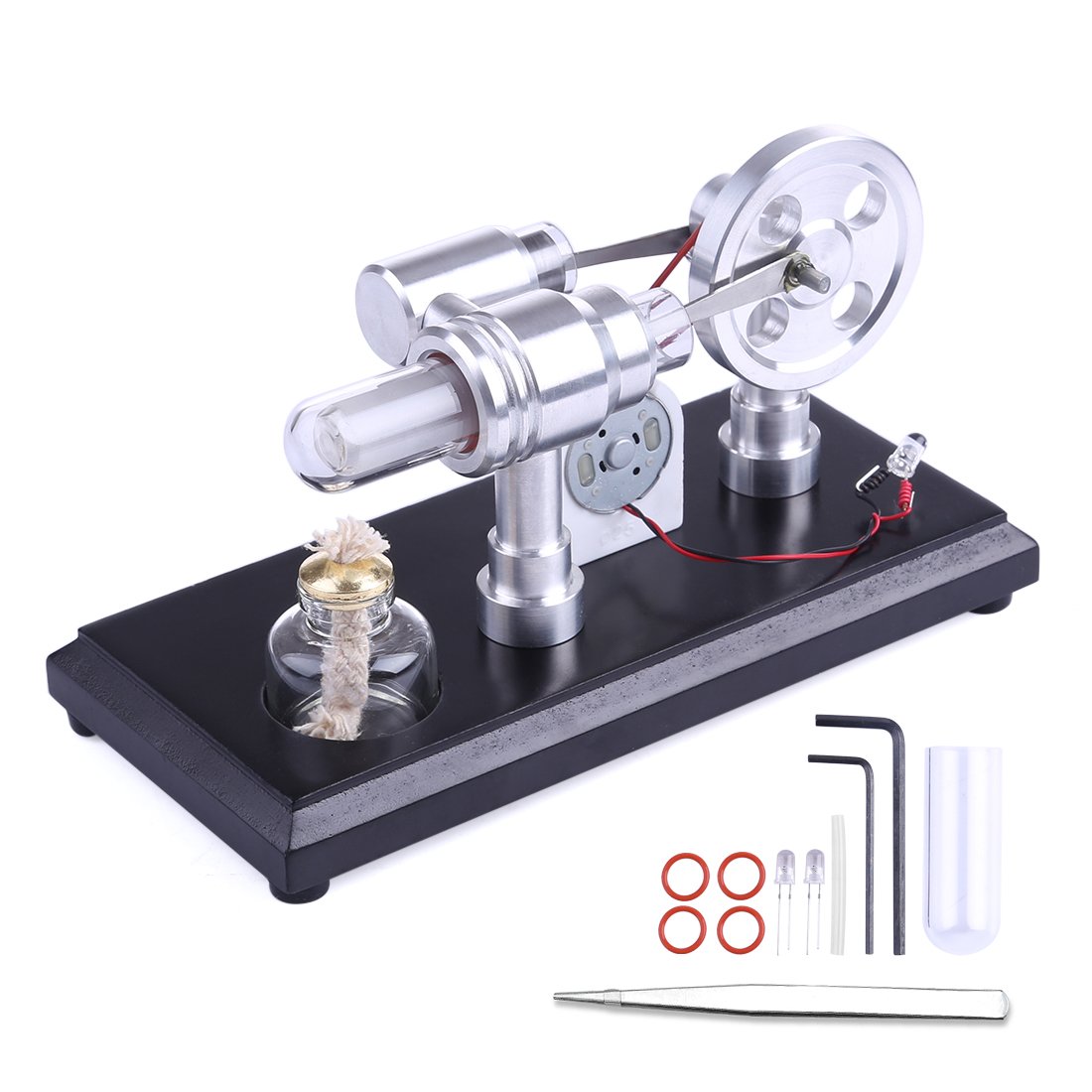 Stirling Engine Kit Double-Cylinder Stirling Engine Generator Electricity with Colorful LED Lights - enginediy