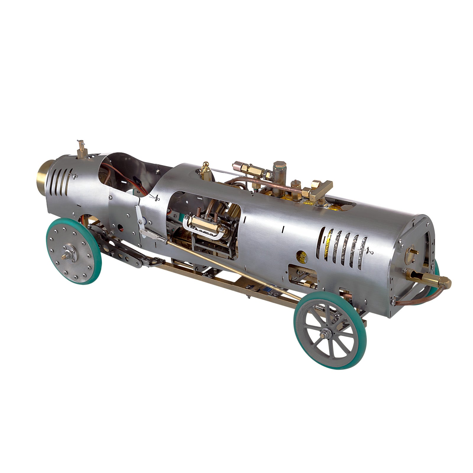 RC Rear-drive Steam Car Retro Vehicle Model with V4 Steam Engine, Gearbox and Boiler - 1/10 Scale