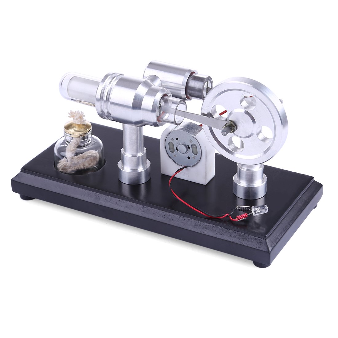 Stirling Engine Kit Double-Cylinder Stirling Engine Generator Electricity with Colorful LED Lights - enginediy