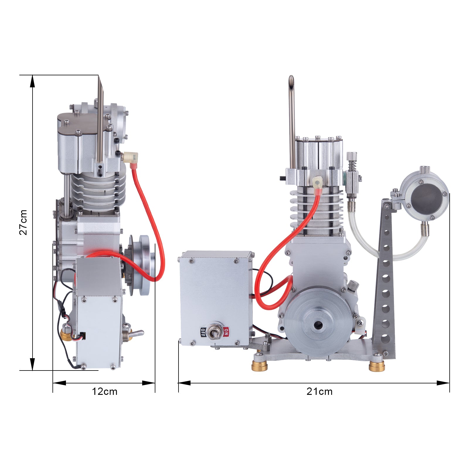 15cc Vertical OHV Single-cylinder Four-stroke Internal Combustion Engine Model - Physics Mechanical Crafts Experiment Educational Toys (with Base, Power Distribution Cabinet and Tank)