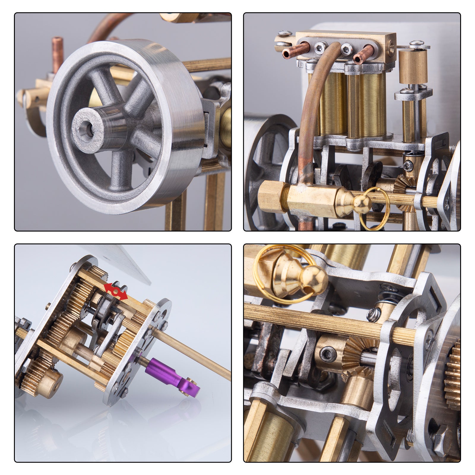 Mini Horizontally Opposed 4-Cylinder Steam Engine Model With Gearbox For Small Steam Model Ship