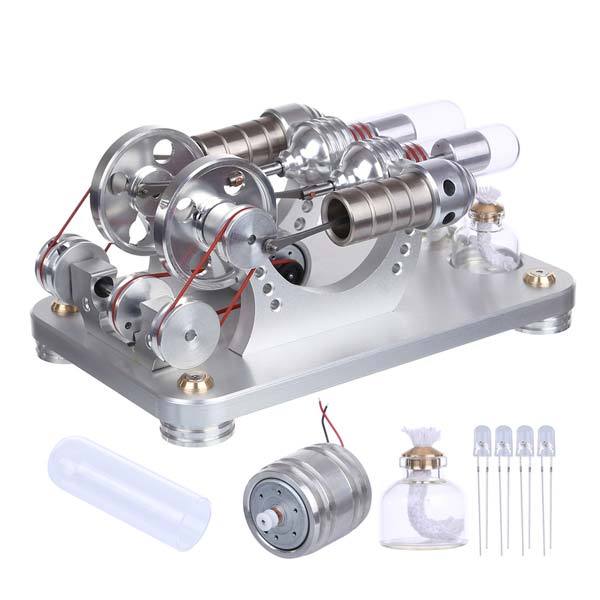 Hot Air Stirling Engine 2 Cylinder Electricity Generator Education Toy ...