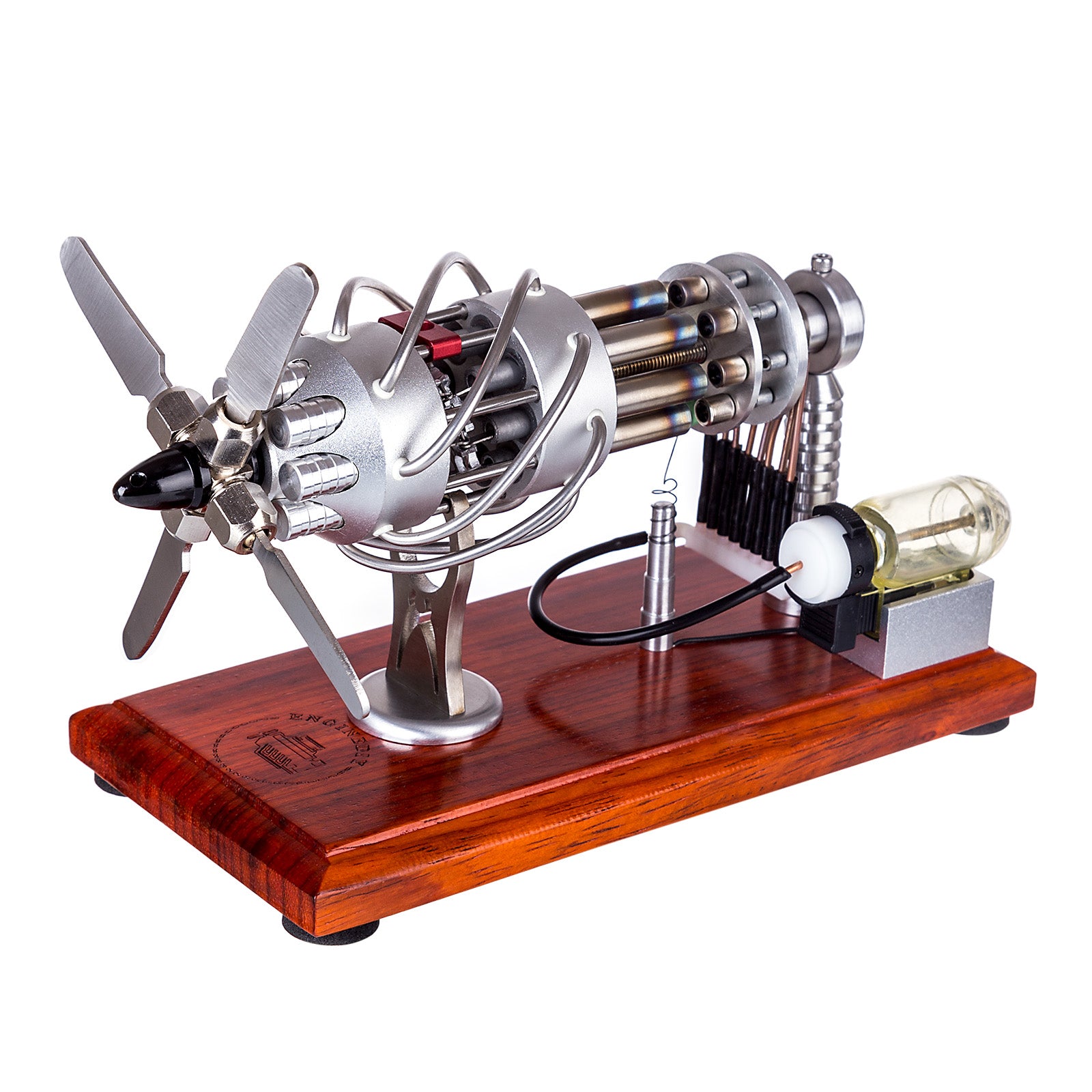 ENGINEDIY 16 Cylinder Swash Plate Stirling Engine Generator Model with Voltage Digital Display Meter and LED