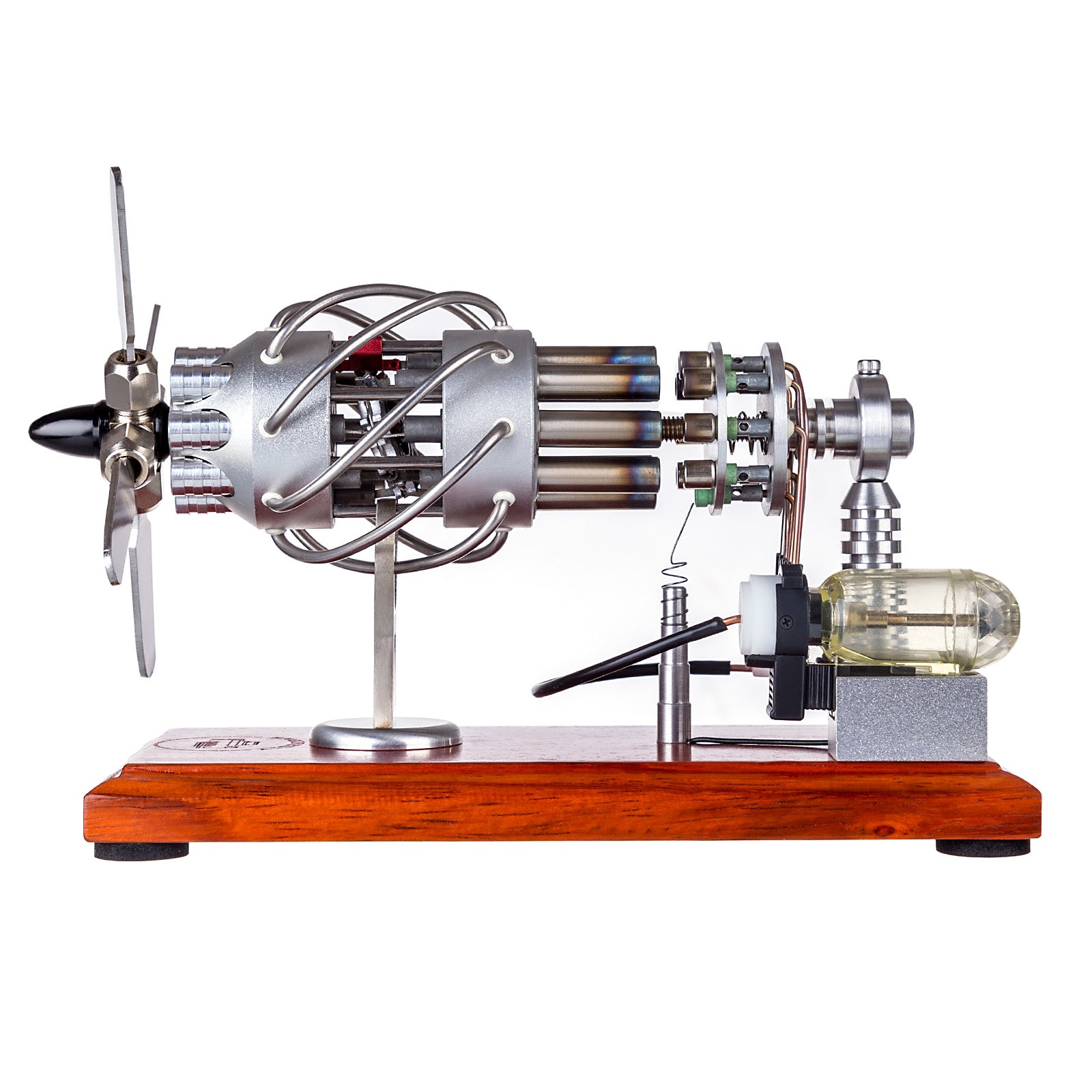 ENGINEDIY 16 Cylinder Swash Plate Stirling Engine Generator Model with Voltage Digital Display Meter and LED