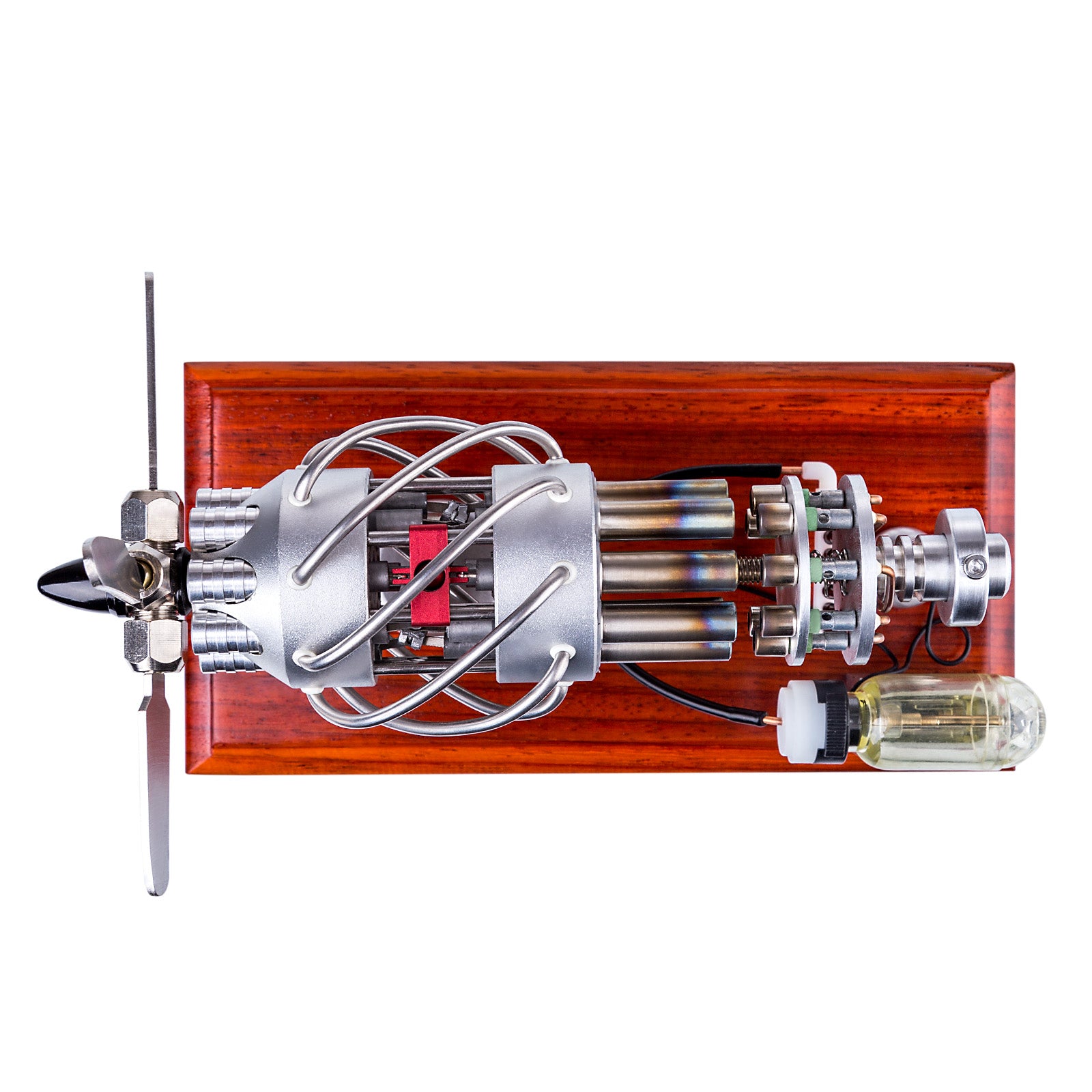 ENGINEDIY 16 Cylinder Swash Plate Stirling Engine Generator Model with Voltage Digital Display Meter and LED