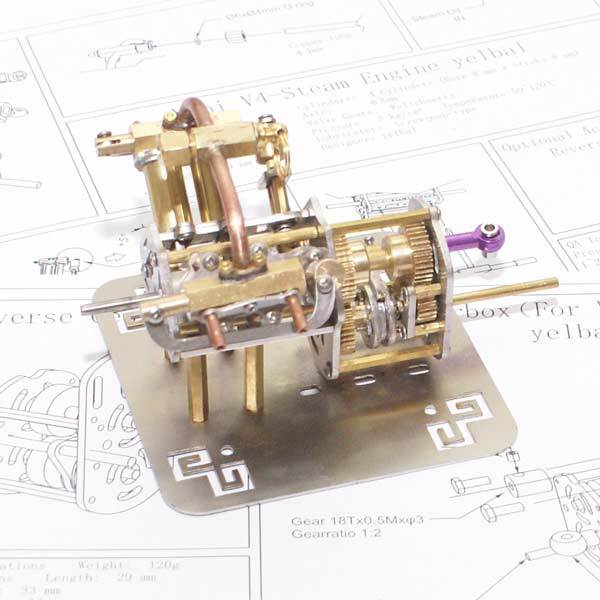 Mini V4 Steam Engine Model with Reverse Gearbox Toy Creative Gift - enginediy