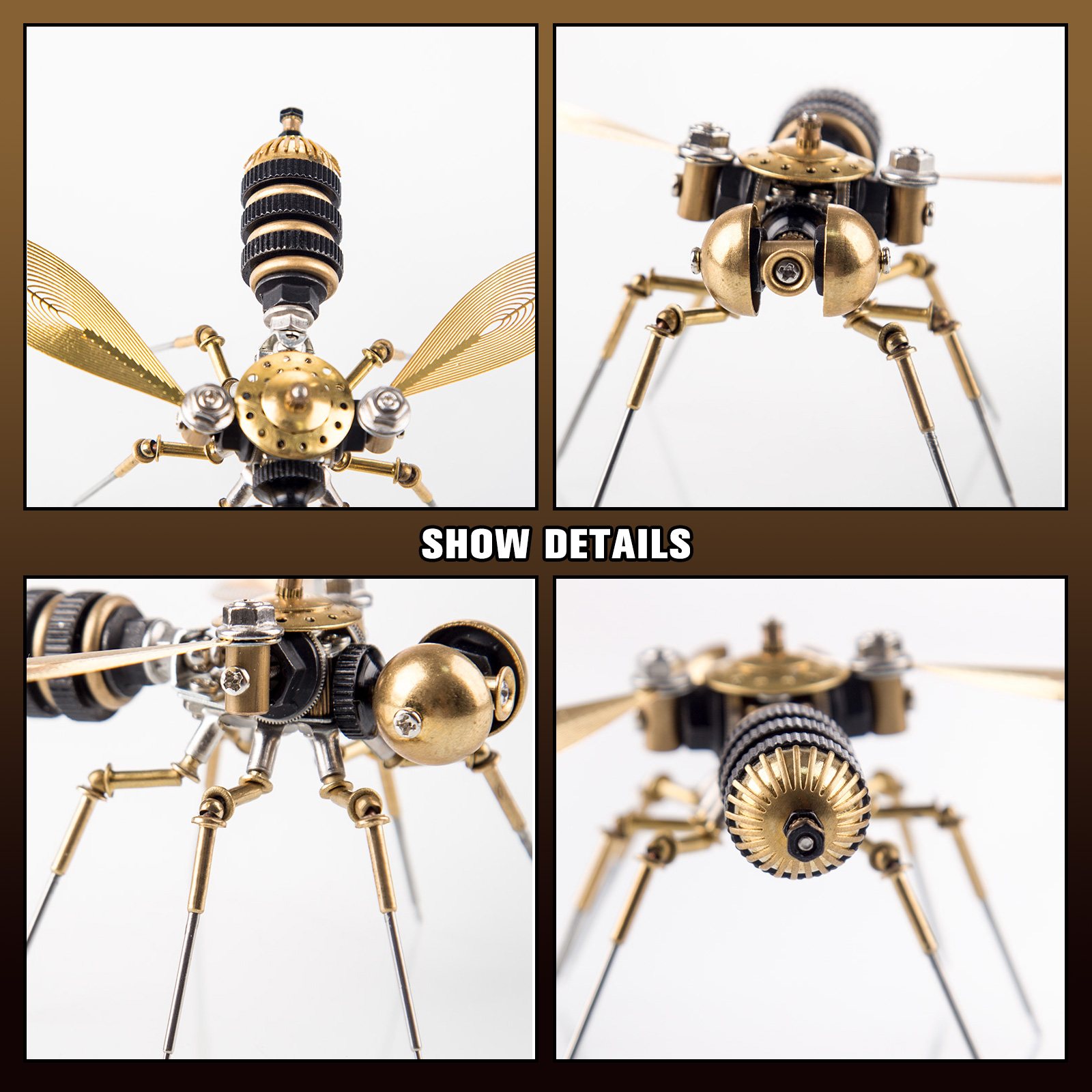 270Pcs Steampunk Insect Metal Model Kits Mechanical Crafts for Home Decor - Mosquito + Deck Insect + Bee Trinity