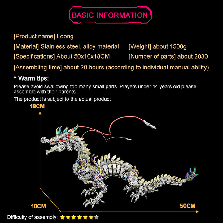 3D Metal Cyberpunk Mechanical Dragon Crafts DIY Assembly Model Kit Art Device for Kids, Teens and Adults-2030+PCS