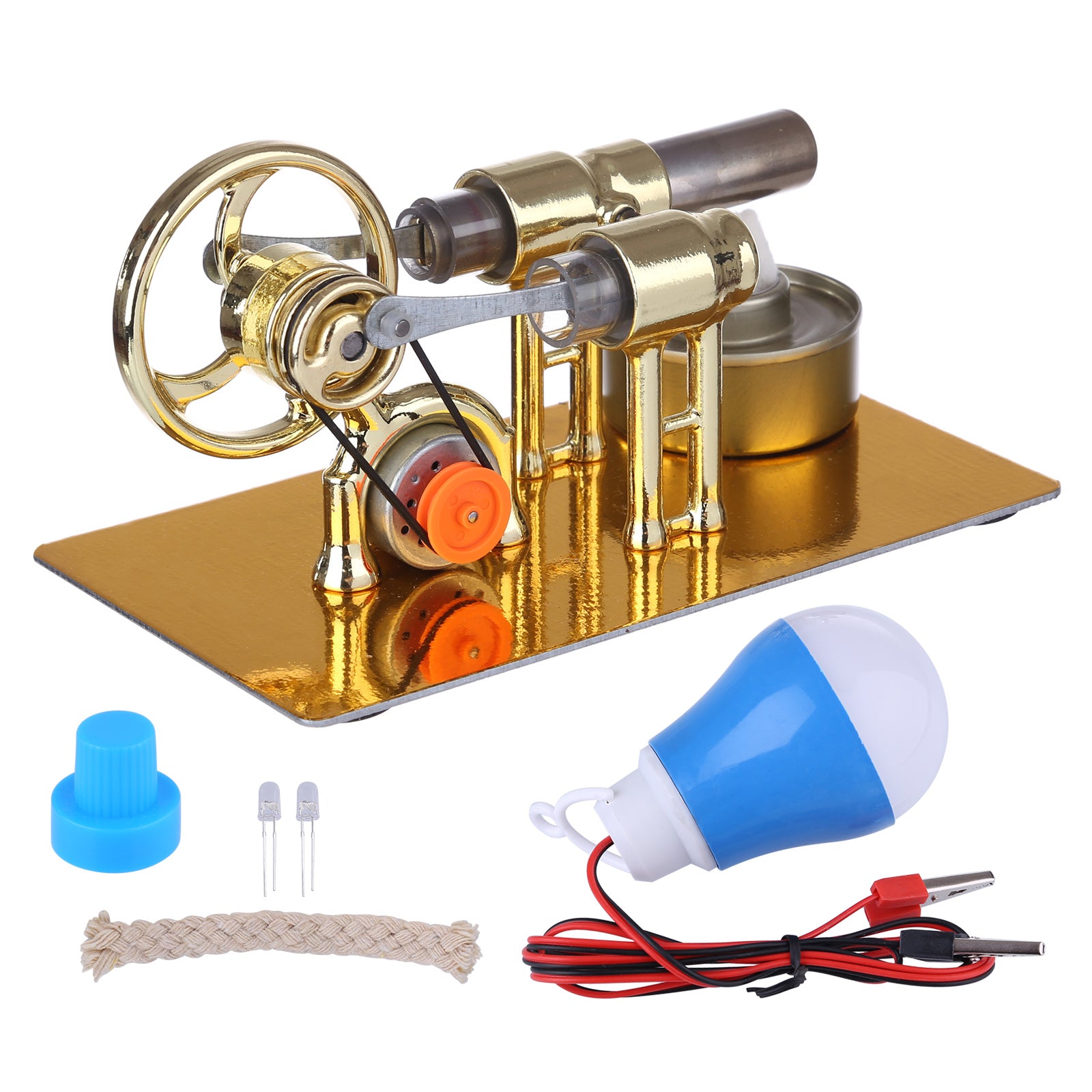 Gamma Stirling Engine γ-Type Single Cylinder Engine Generator Model with LED Diode and Bulb  Science Experiment Teaching Model Collection - enginediy