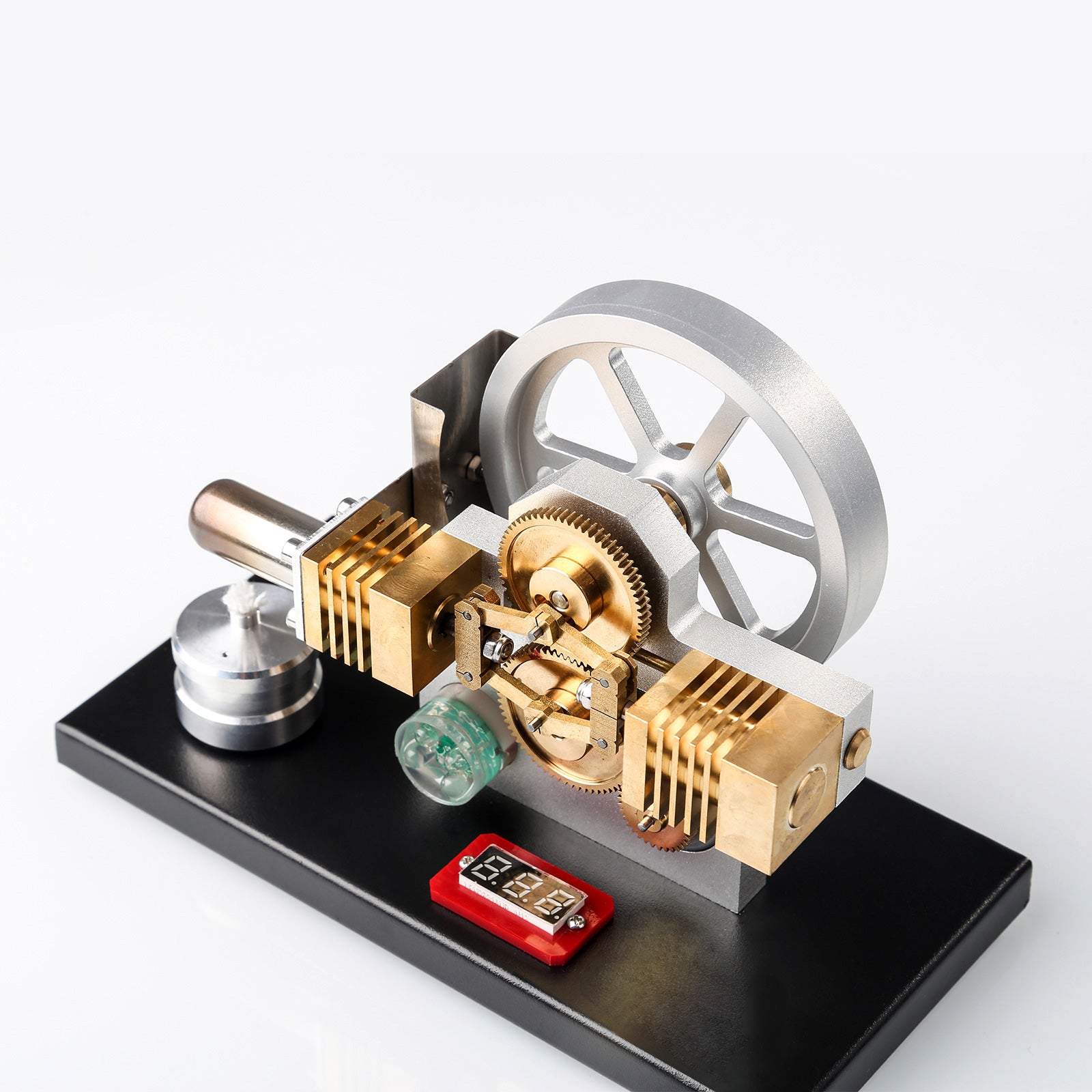 ENJOMOR Hot Air Stirling Engine Generator Model with LED Light and Voltmeter - Horizontally Opposed Diamond Structure Gear Drive