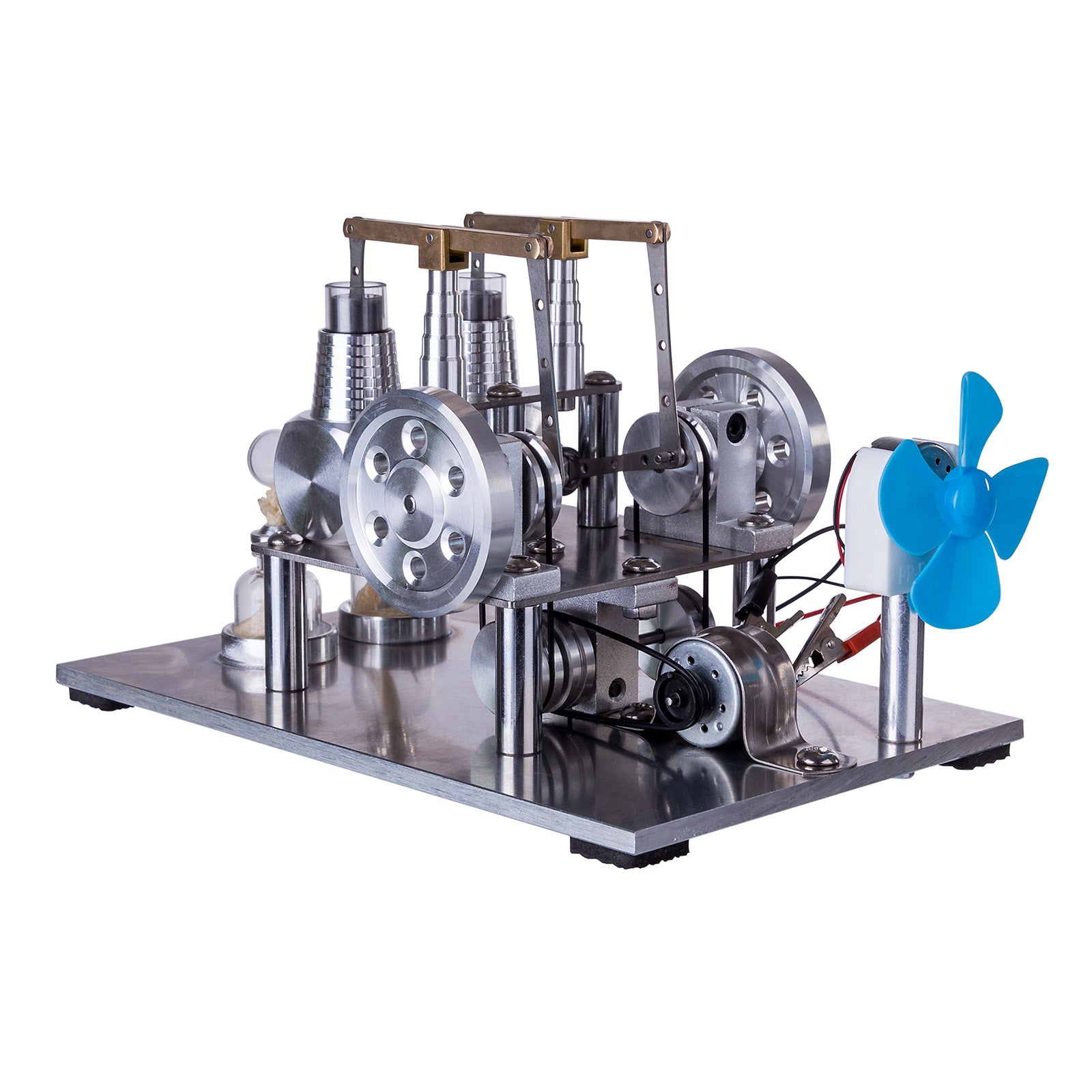 ENJOMOR Balance Type 2 Cylinder Hot Air Stirling Engine Generator with Bulb, Voltage Meter, Fan - STEM Toy