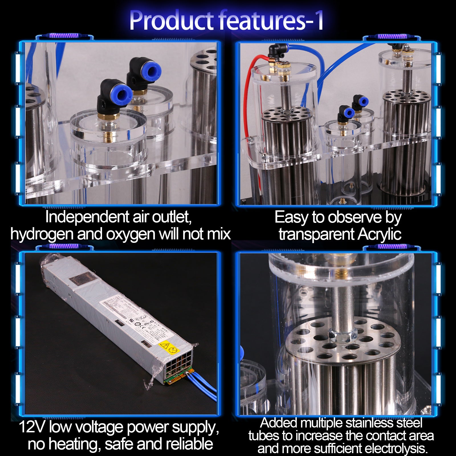 Water Electrolysis Machine - Oxygen Generator - Water Electrolysis Device with Double Outlet (Hydrogen and Oxygen Separated) - Enginediy