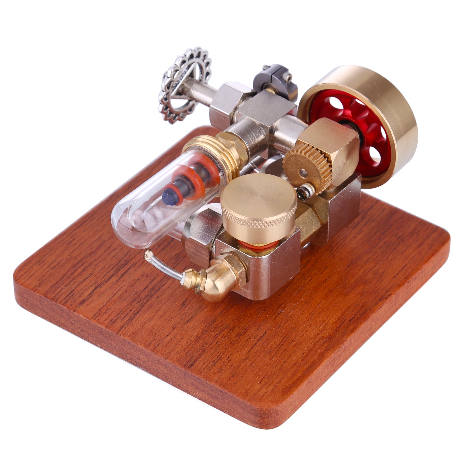 Mini Speed Adjustable Integrated Hot Air Stirling Engine Model with Wooden Base Science Experiment Educational Toy