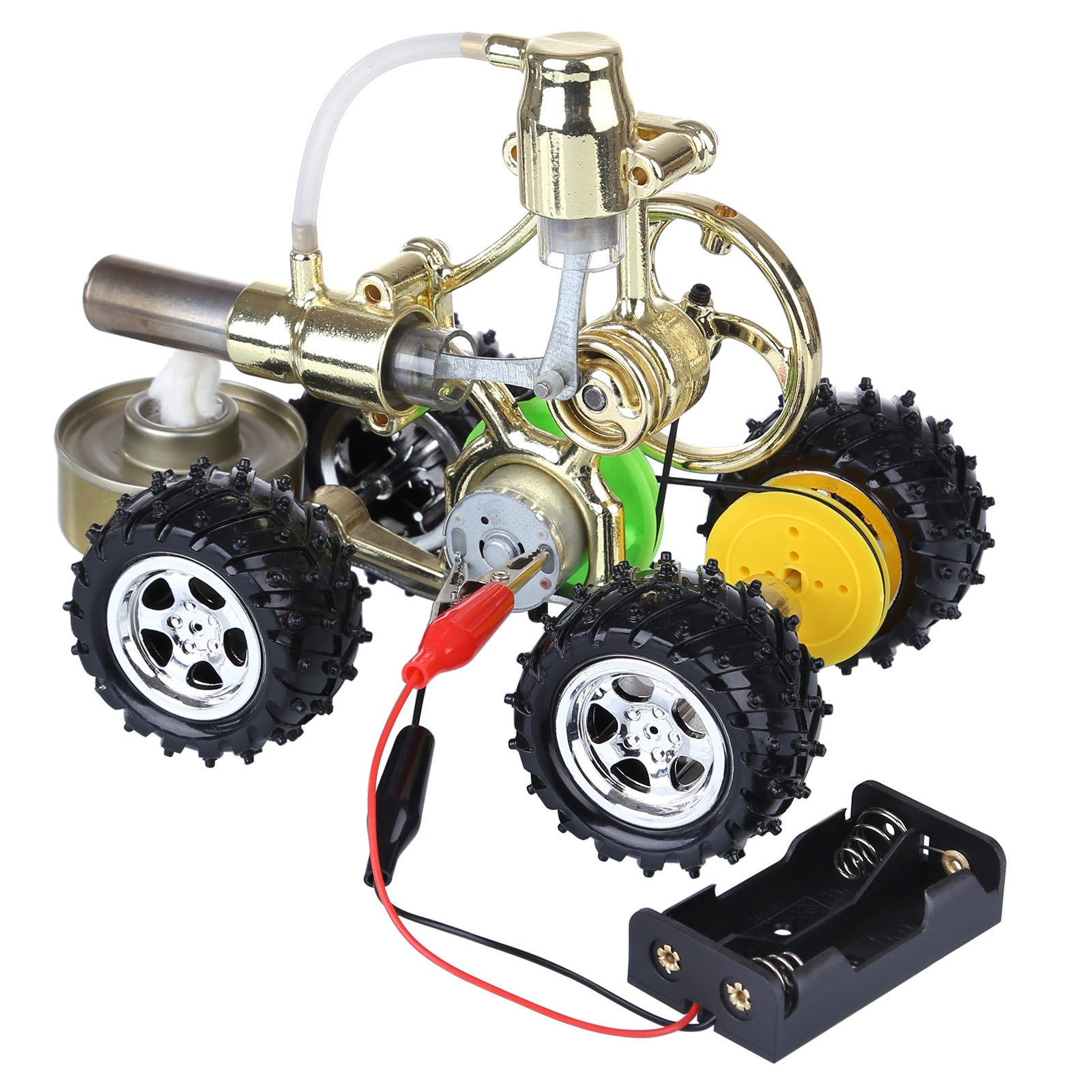 Hot Air Single Cylinder Stirling Engine Thermal Power Hybrid Car Model with LED Light